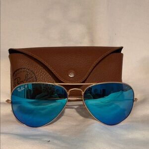 Ray-Ban Gold Frame Sunglasses with Blue Lenses